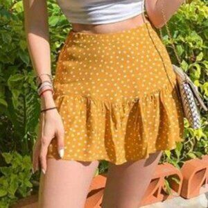 Zara Yellow Polka Dot Skort Small